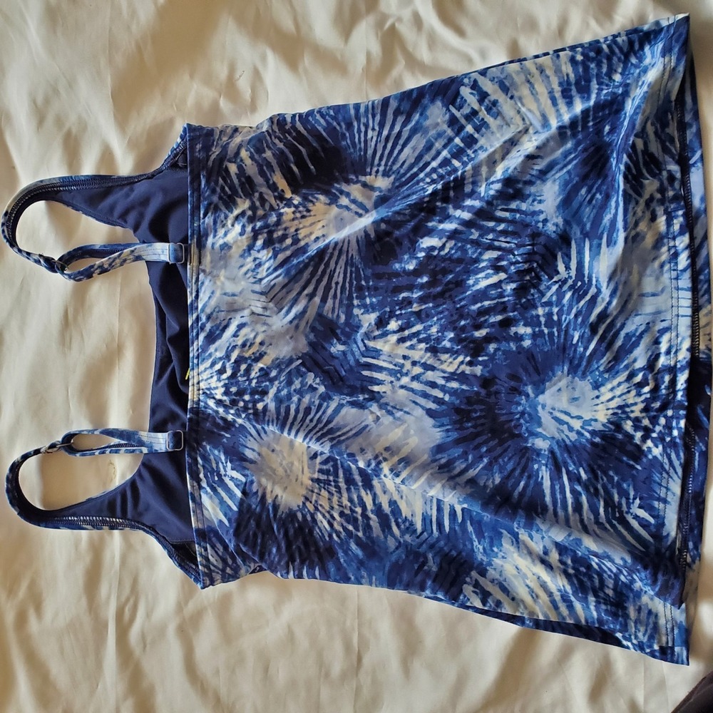 Lands End Size 6 Swim Tankini‎ Top Blue Tie Dye Square Neck UPF50 Underwire - Picture 4 of 7